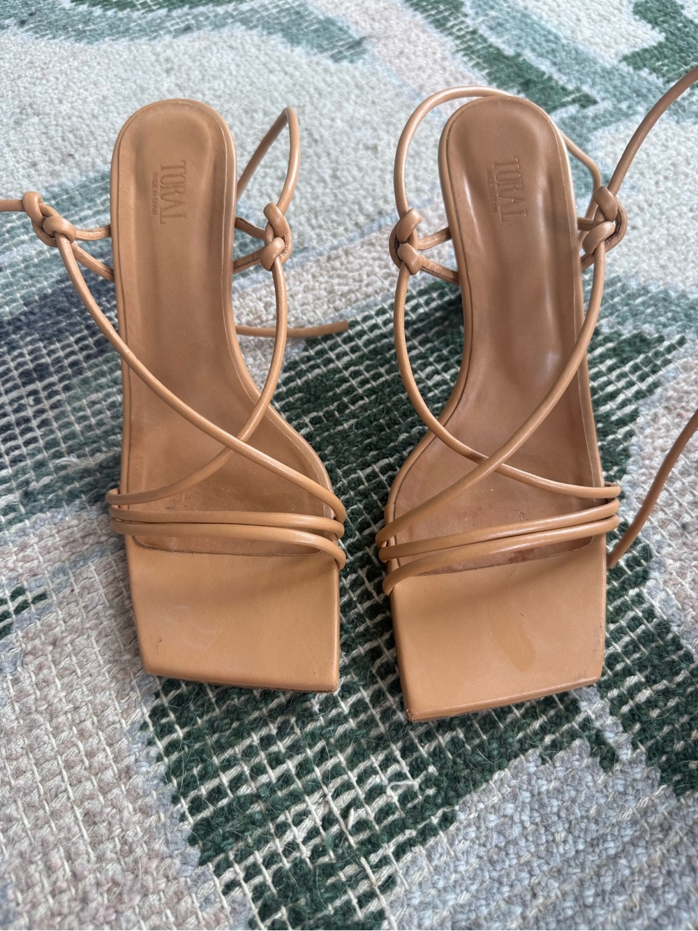 Toral Nude Tan Strappy Square-Toe Heeled Sandals